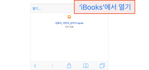 다운로드 한 전자책을 iBooks에서 열기를 선택하는 이미지
